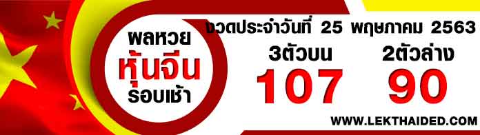 ผลหวยหุ้นจีน-เช้า25/5/63 